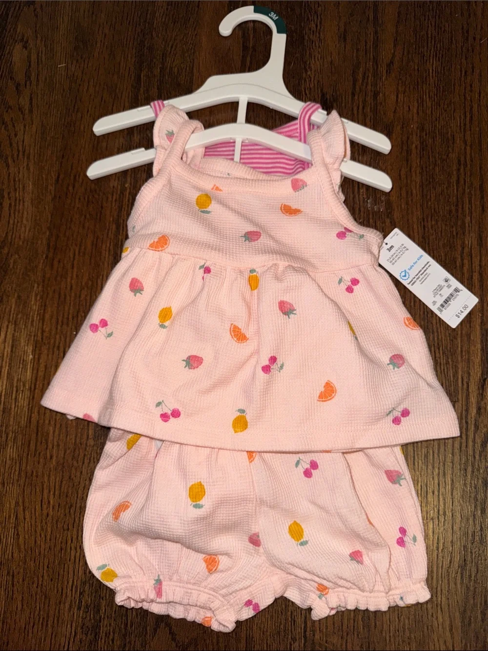NWT Carter's Baby Girl 3 Piece Pink Fruit Print Tank & Bloomers Set